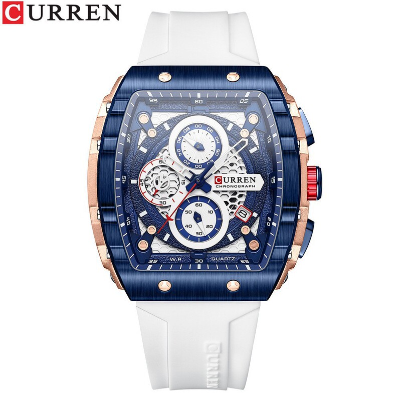 Curren 8442 Men's Watch, Six-Hand Quartz Watch with Rubber Strap, Fashionable Sports Men's Watch