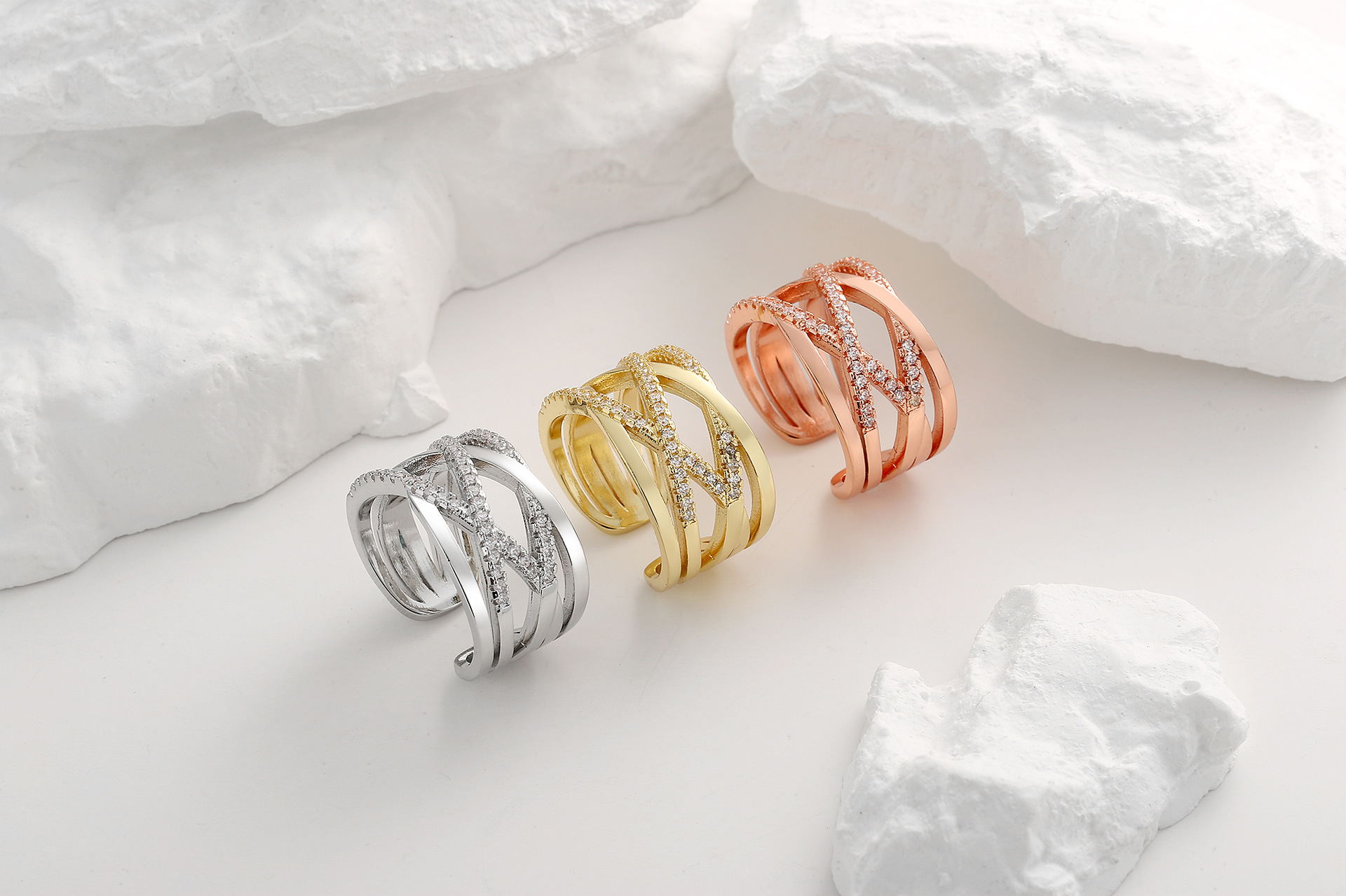 Fashion Solid Color Copper Criss Cross Zircon Rings