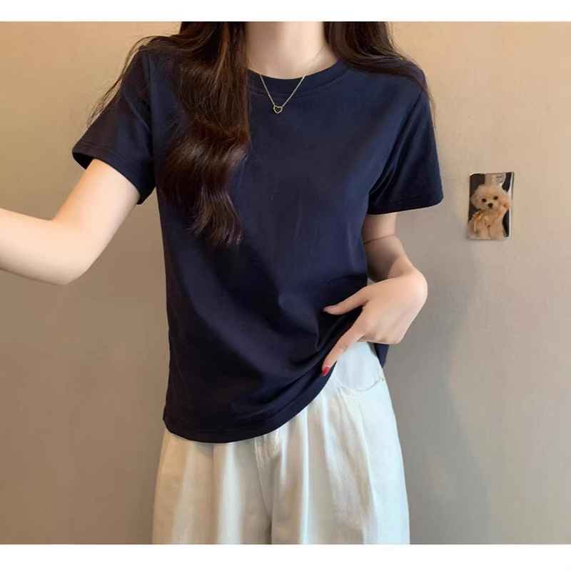 Plus-Size Slimming Solid Color Regular Shoulder Short-Sleeve T-Shirt for Women, Summer New Style, Casual Half-Sleeve Top for Plus-Size Women, Ins Style
