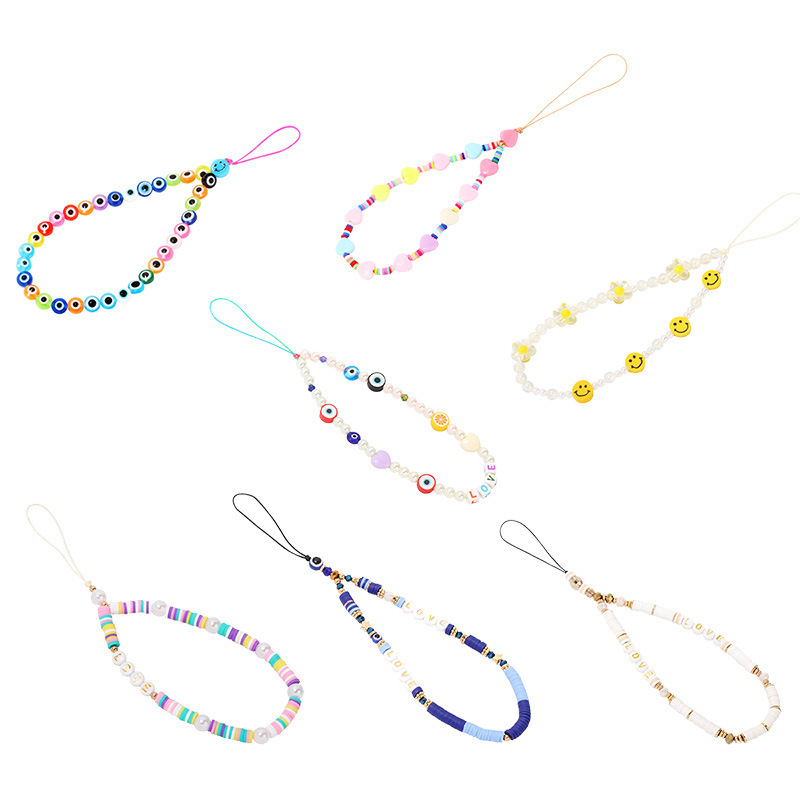 Stylish Soft Clay Devil's Eye Mobile Phone Chain Pendant Combination Set Niche Design Creative Jewelry