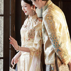 香槟色亮片中式秀禾服2025新款气质婚服新娘结婚中式婚纱敬酒服女