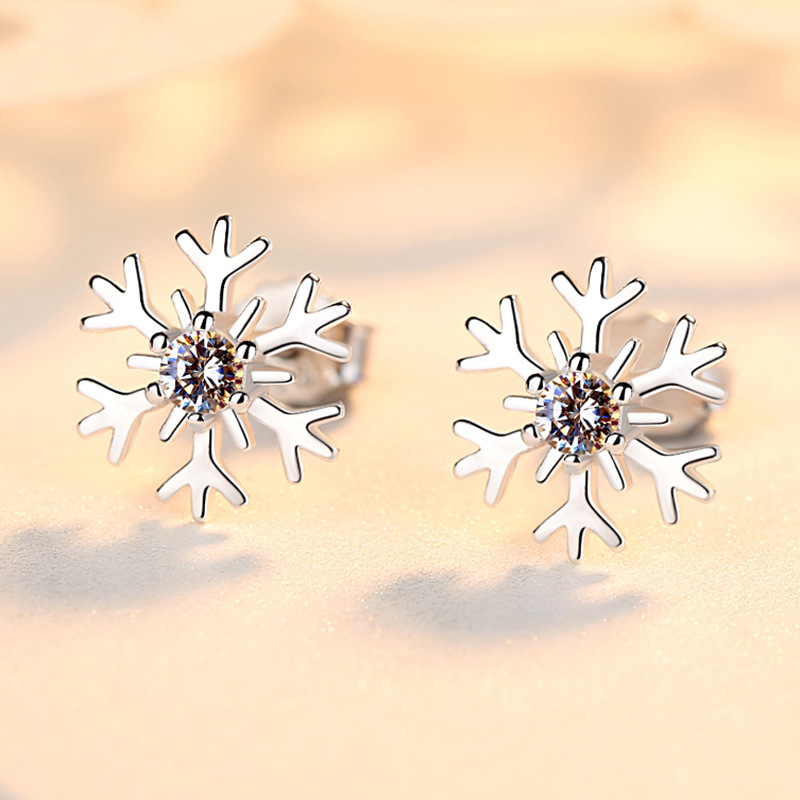 Pendientes de copo de nieve de plata esterlina S925