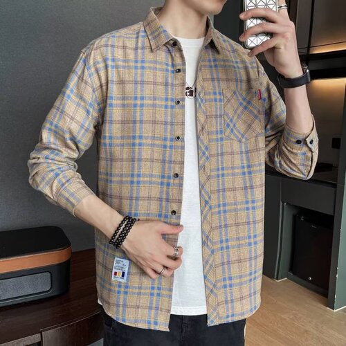 Plaid shirt men's spring and autumn fashionable casual long-sleeved Korean slim fitting men's youth fashion brand Hong Kong style shirt inch shirt