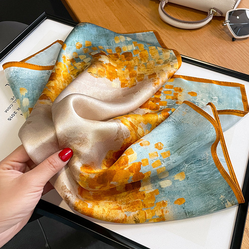 Oil painting silk square scarf for women 53 mulberry silk decorative scarf Korean version versatile fashion small silk scarf shawl scarf neck protector