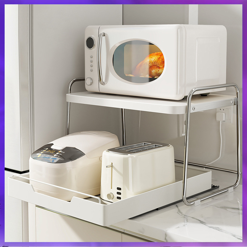 ✅스테인레스 스틸 전자 레인지 스토리지 랙 주방 가전 카운터 탑 오븐 밥솥 냄비 풀아웃 스토리지 랙