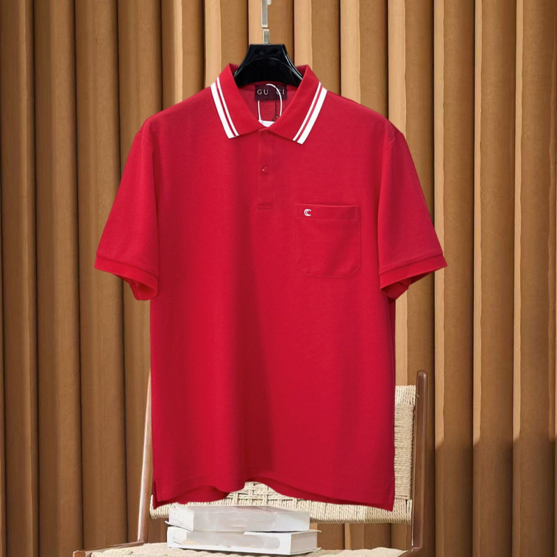 Cross-Border High-End Version Gu Brand New Style Polo Shirt with Front Pocket Letter Embroidery, Made of Pique Cotton, Simple and Versatile Cross-Border High-End Version Gu Brand New Style Polo Shirt with Front Pocket Letter Embroidery, Made of Pique Cotton, Simple and Versatile