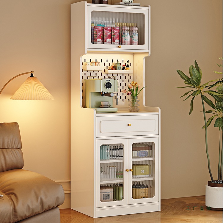 Solid Wood Sideboard Small Apartment High Cabinet Integrated Wall-Mounted Modern Kitchen Ultra-Narrow Tea Cabinet Living Room Storage Cabinet Wine Cabinet