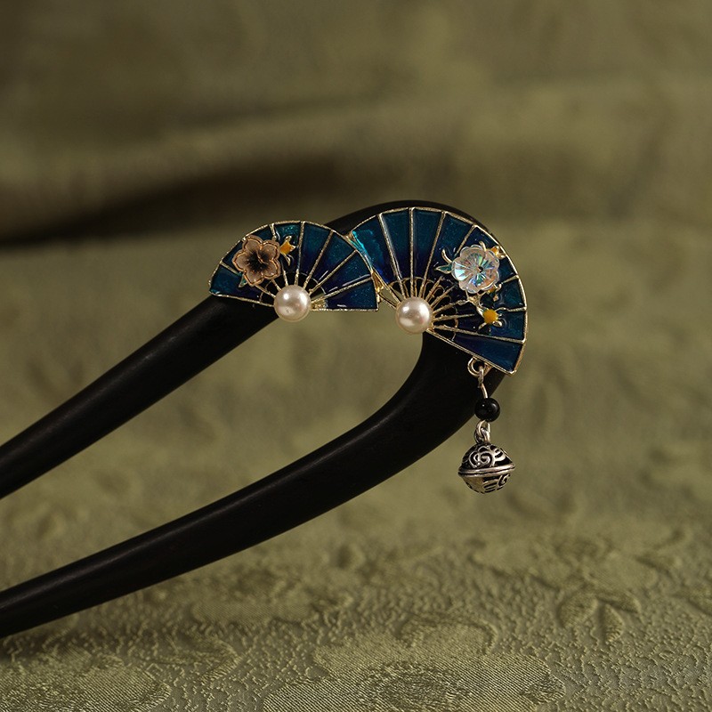 더블부채 U자형 머리핀 [에보니]