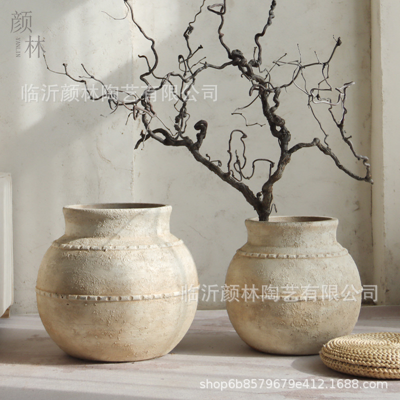 Art retro de cemento vasijas de flores sala de estar modelo de hotel de alto nivel ligeras decoración de vasijas de flores