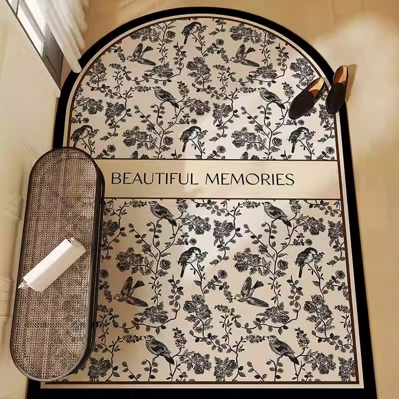 Vintage French Style Entrance Floor Mat PVC Leather Entrance Mat Household Door Mat Dirt-Resistant Wash-Free Cuttable Carpet