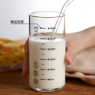 Children's Straw Milk Cup Transparent with Scale Microwaveable Glass Baby Drinking Cup Breakfast Milk