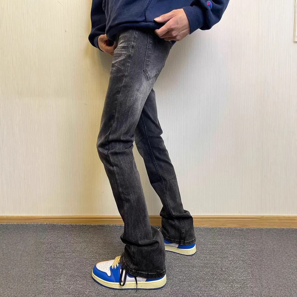 Washed Black Slightly Flared Jeans High Street Style Straight Leg Slim Fit Trendy Pants For Men And Women_voghion.com