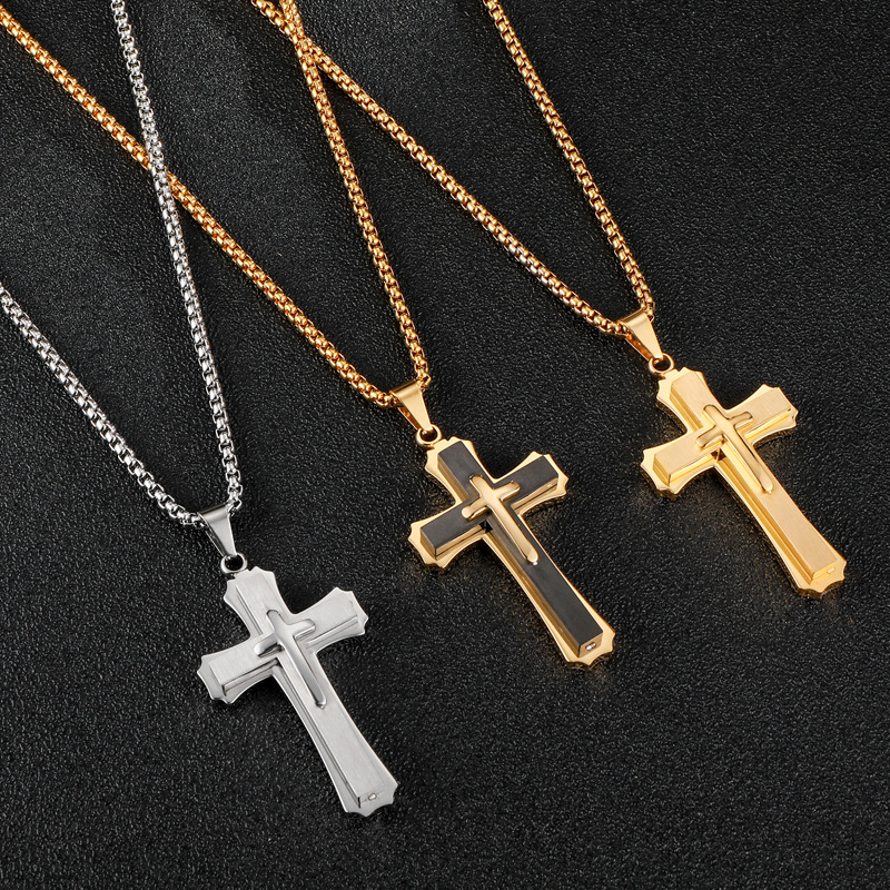 Hip-hop Cross Stainless Steel Plating Men's Pendant Necklace display picture 4