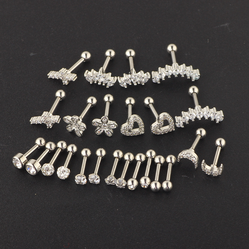 Women's Gender 1 Set Ear Cartilage Rings & Studs Simple Style Solid Color 304 Stainless Steel Inlay Zircon Ear Cartilage Rings & Studs