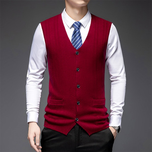 New Style Warm Vest Men's Thickened Base Solid Color Waistcoat Autumn and Winter Large Size Knitted Cardigan Top Men's Wool Sweater