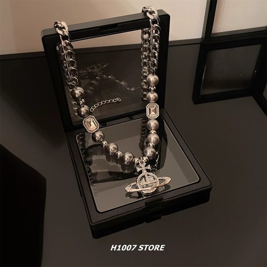Planet Beaded Stitching Men's Necklace Girls' Cold Style Hip-Hop Niche Design High-grade Lovers's sweater chain