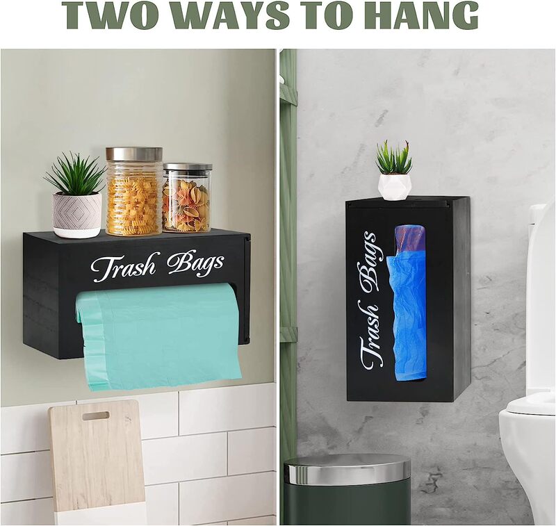 Wooden storage box wall-mounted, farmhouse plastic bag roll rack cabinet garbage bag kitchen tissue wooden storage box
