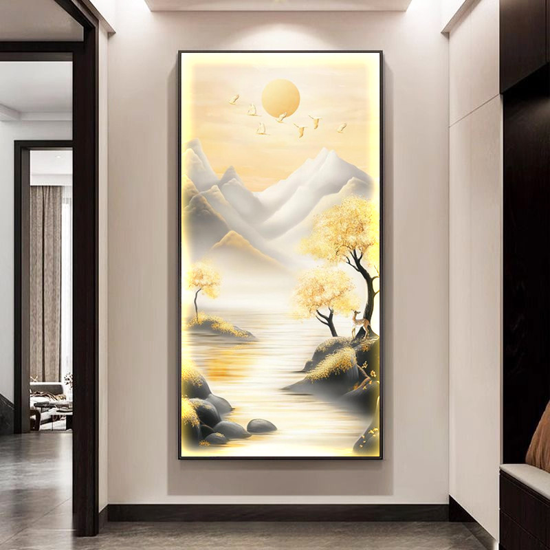 金鹿轻奢led带灯入户玄关装饰画走廊过道挂画现代寓意好风景壁画|undefined