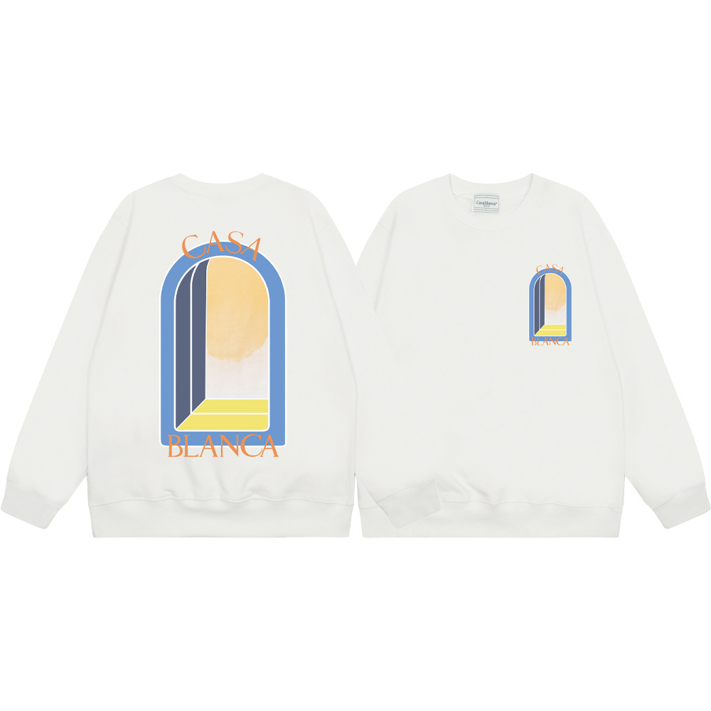 Marca de moda transfronteriza Casablanca letras de Casablanca impresión de color 380g lazo camiseta de cuello redondo