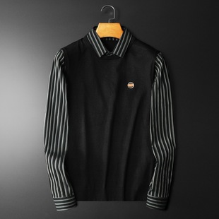 2023 autumn and winter new men's fashion fake two-piece sweater shirt fashion casual men's clothing 88815