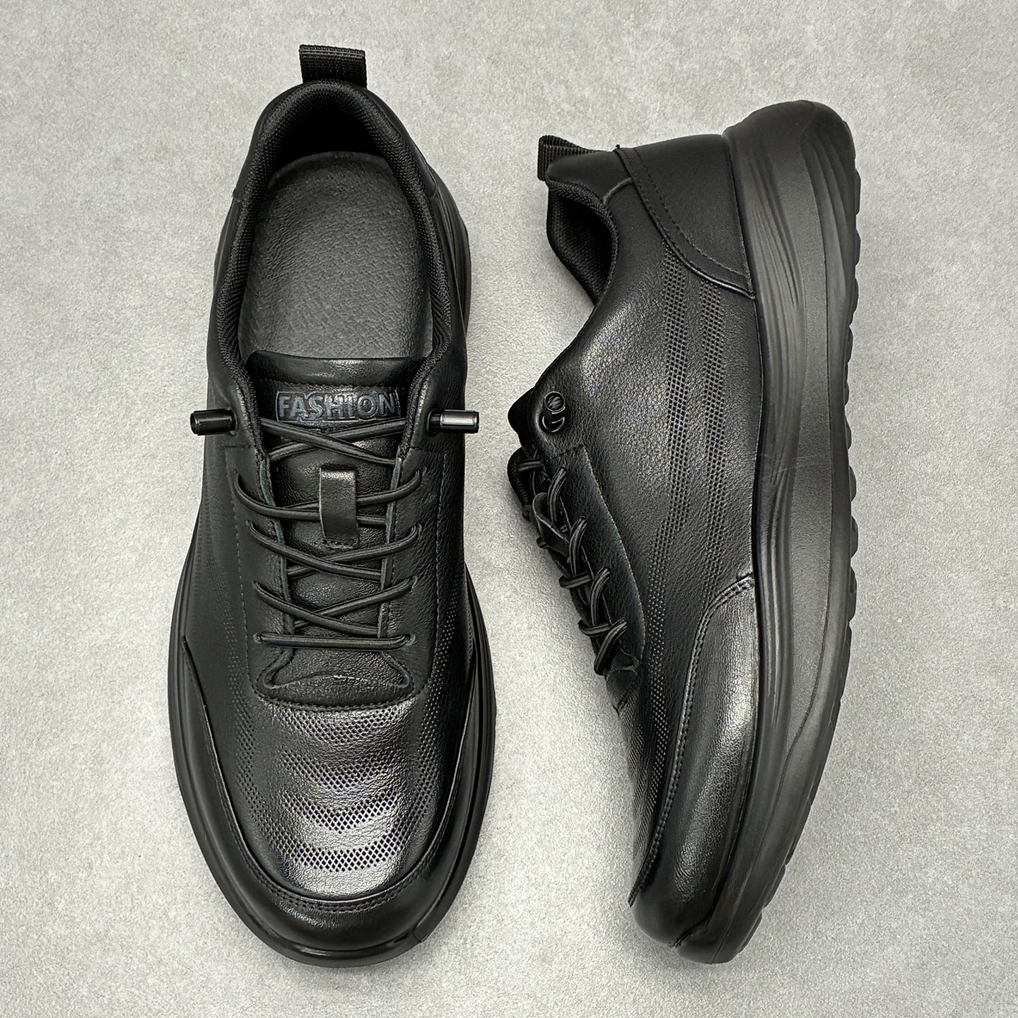 Casual Sneakers Men's 2025 New Autum Pure Black Sports Casual Shoes Soft Sole Genuine Leather Business Work Leather Shoes