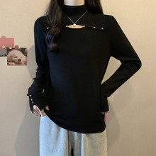 200斤大码女装半高领镂空长袖针织衫秋季减龄内搭毛衣遮肚打底衫