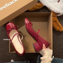 可爱甜美蝴蝶结粗高跟玛丽珍鞋2025秋季新款配裙子lolita小皮鞋女