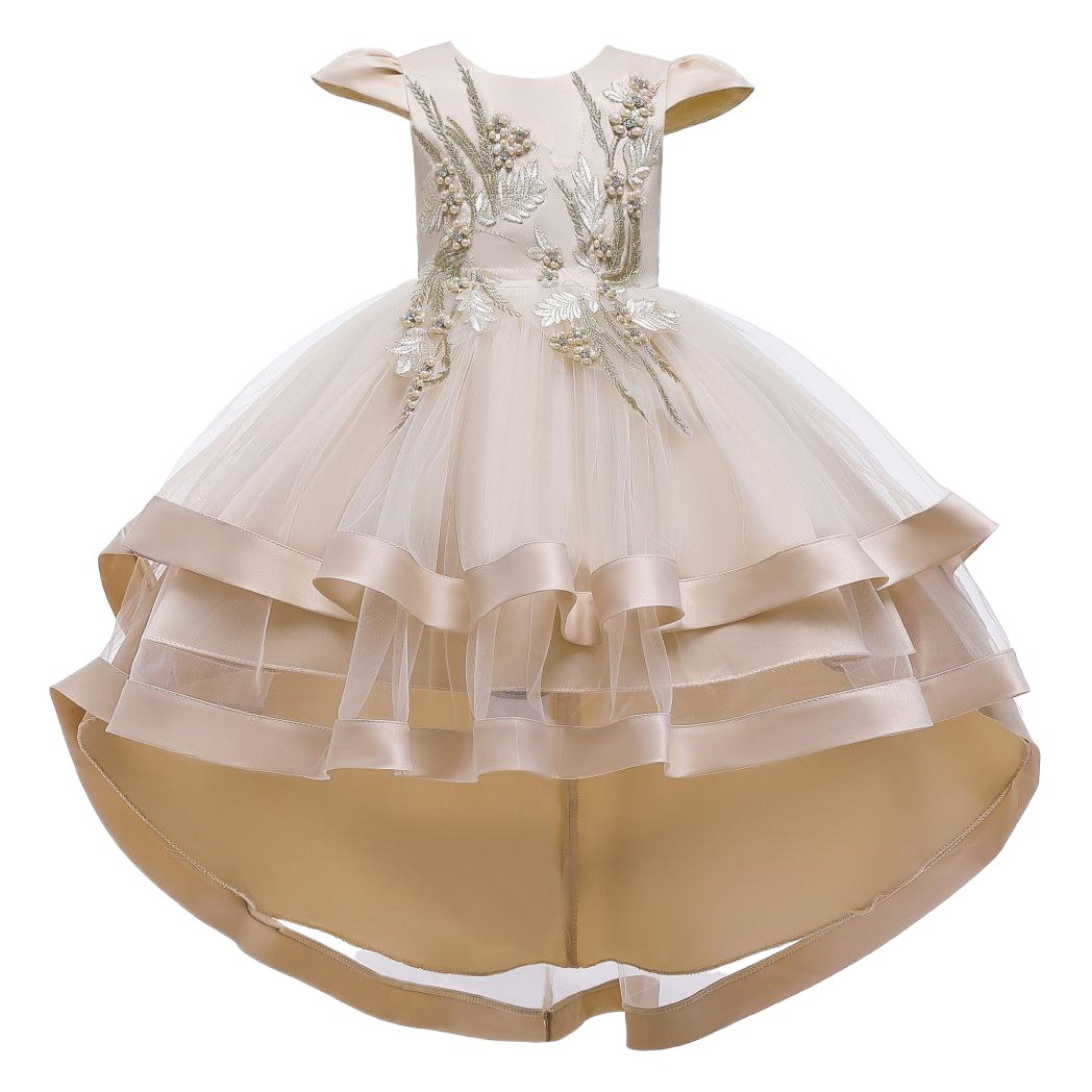 Cross-border nuevo vestido para niños Vestido de princesa vestido de novia de pasarela de cola para niñas vestido de noche vestido de bordado pesado verano