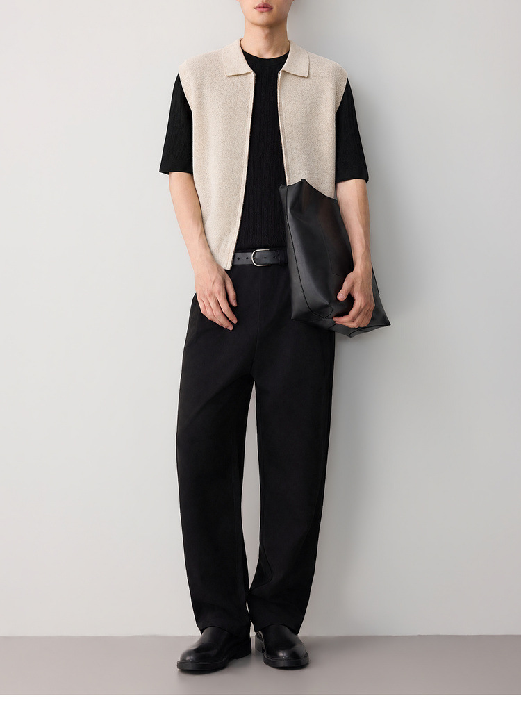 Áo gile len nam pha linen dáng cardigan khóa kéo phong cách công sở — đen chi tiết 18