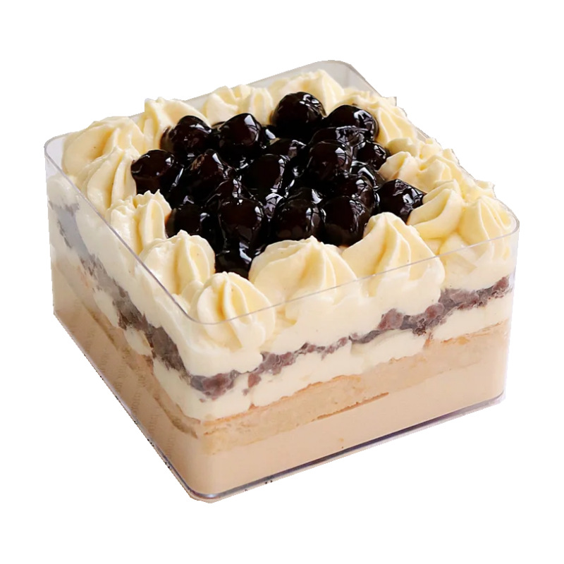 Caja de tiramisú PS embalaje caja dura con tapa 450ml almacenamiento cuadrado transparente galleta mousse caja de la torta