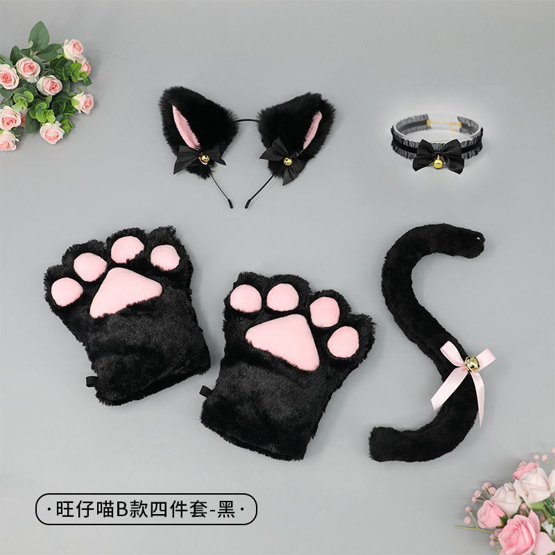 Entrega de una sola pieza lindo gato Cosplay accesorios orejas de gato diadema garra de gato guantes cola de gato accesorios traje