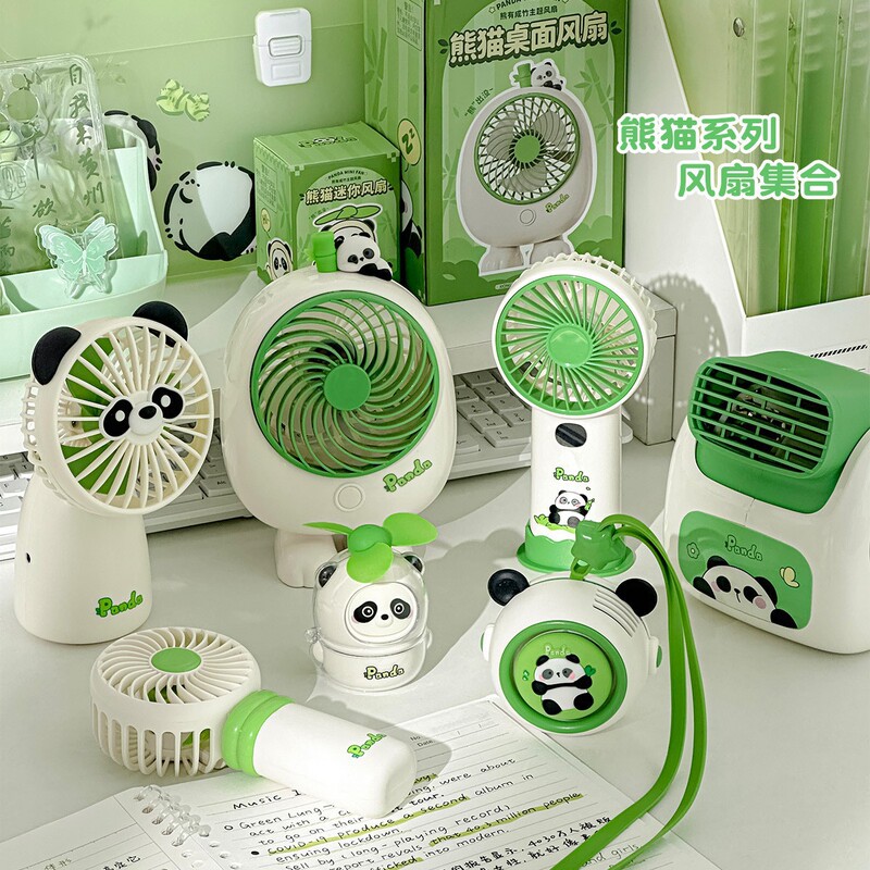 Summer Hanging Neck Cooling Mini Handheld Fan Household Fan New Low Noise Panda Desktop Fan