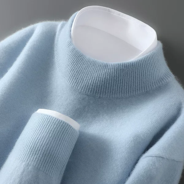 Cross-Border Autumn and Winter New Pure Wool Sweater Men's Half Turtleneck Knitted Pullover Sweater Casual Loose Bottoming Cashmere Sweater