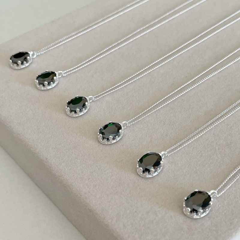 Daily, Date Occasion 925 Sterling Silver Material 925 Sterling Silver Natural Stone Zircon Inlay Oval Pendant Necklace