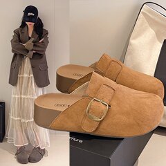 4.5CM法式软底勃肯鞋女2025秋季新款博肯鞋一脚蹬厚底包头拖鞋