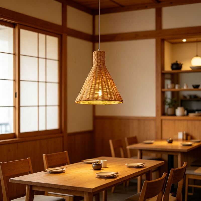 Bohemian Style Rattan Cone-Shaped Chandelier Lampshade, Wabi-Sabi Style Balcony Homestay Restaurant Warm Retro Rattan Lighting