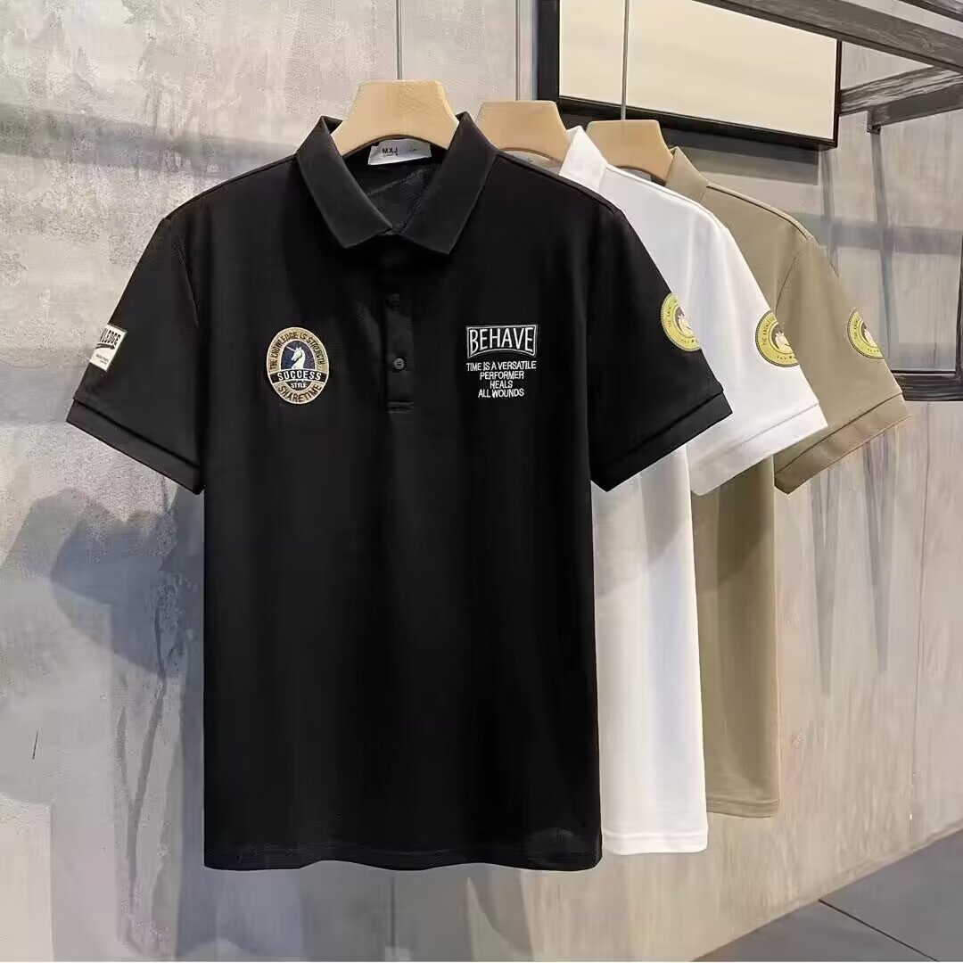 Polo a maniche corte stampata con stemma 2024, maglietta da uomo con risvolto trendy, bella, alla moda e aderente_voghion.com