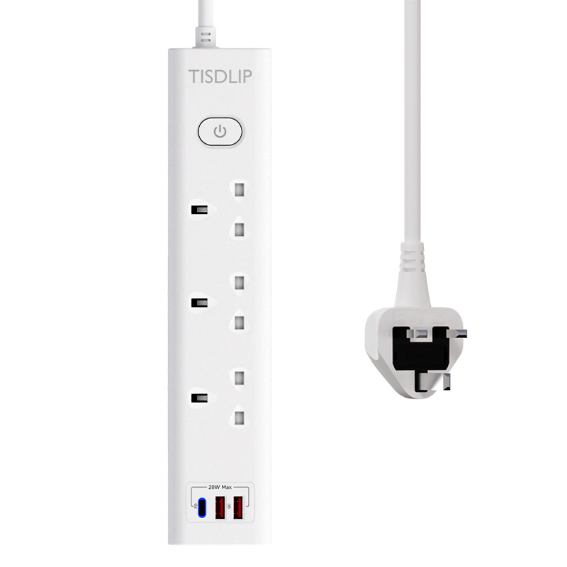 英规三位总控排插双断开关过载电源插座USB英式标制国桌面延长线