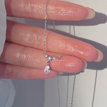 S925纯银水滴锆石项链轻奢小众毛衣锁骨链女简约设计感小众新款潮