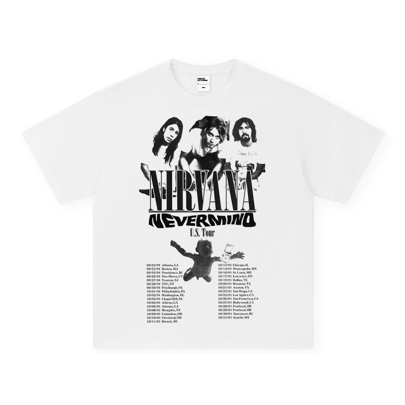 NIRVANA ロックアメリカン 3D デジタルプリントレトロ半袖 T シャツクロスボーダープリントアメリカンファッションヴィンテージ模造綿|undefined