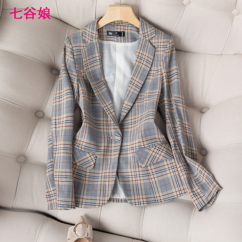 Qiange bird autumn and winter New Korean style small suit jacket fashionable elegant Plaid small suit women's commuter long sleeve