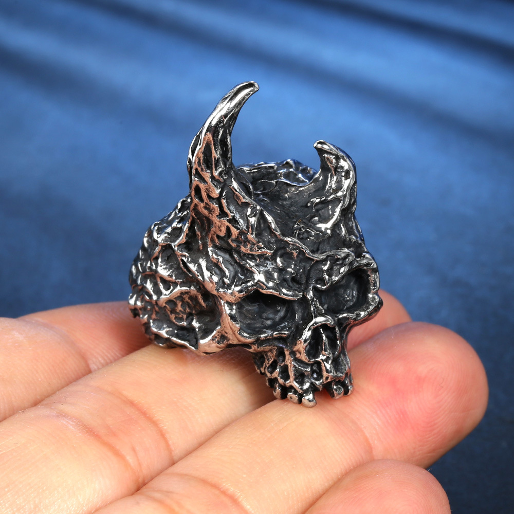 Polishing Design Punk Style Punk Skull Titanium Steel Polishing Halloween Men'S Rings