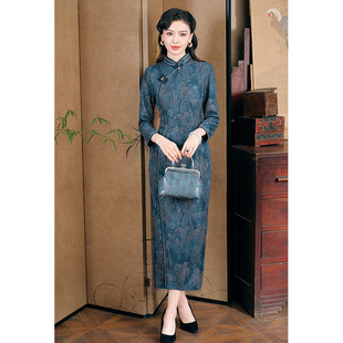 Tang Zhilian 2023 Cheongsam Women's Long Sleeve Suzhou National Style Cheongsam Dress Improved Autumn Women's Chinese Style plus size Mother Dress