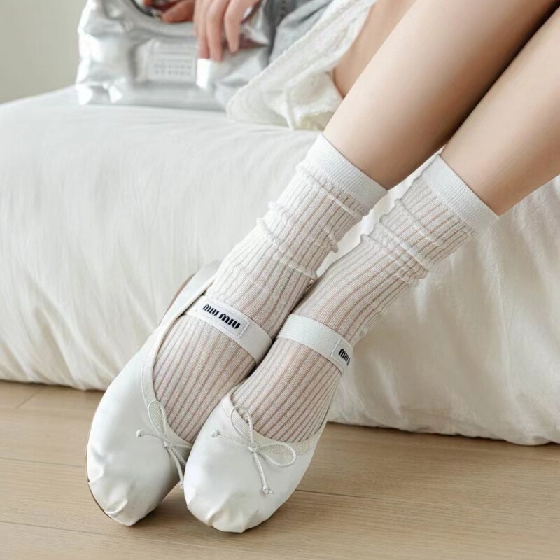 Socks Women's Summer Ultra-thin Vertical Stripe Show Stacked Socks Japanese College Style All-match Breathable Cotton Socks