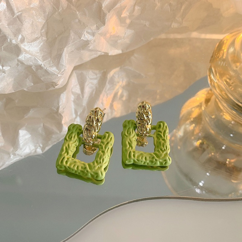 Square green fresh elegant design earrings