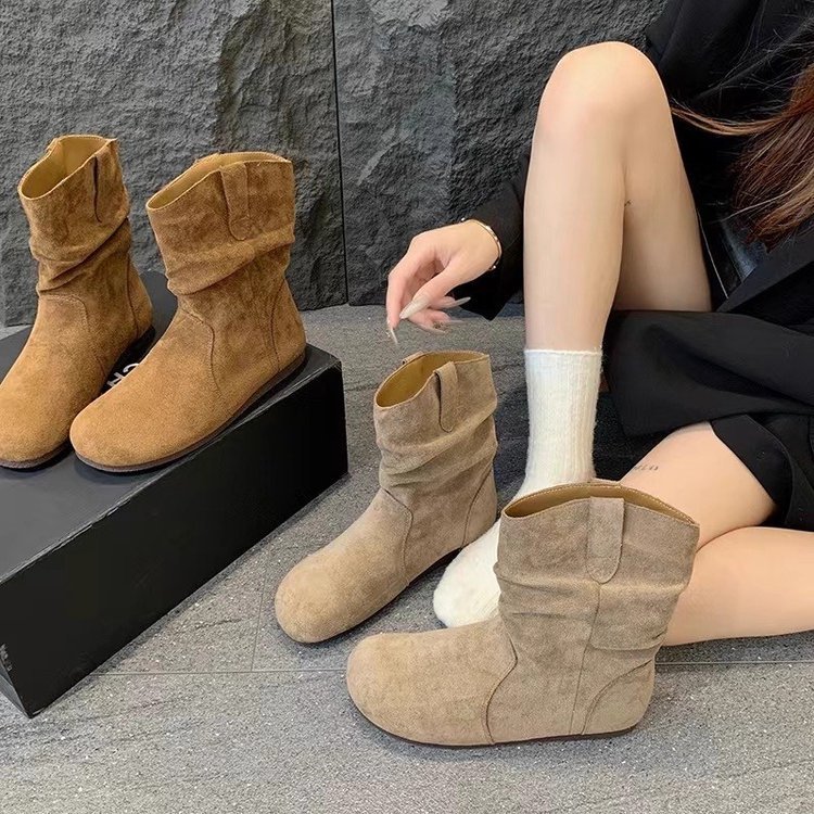 复古百搭内增高小短靴女2025秋季新款套筒圆头堆堆风短筒时装靴|undefined