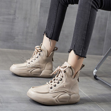 平底六孔短靴女2023秋冬新款单靴真皮复古棉靴子厚底休闲高帮鞋