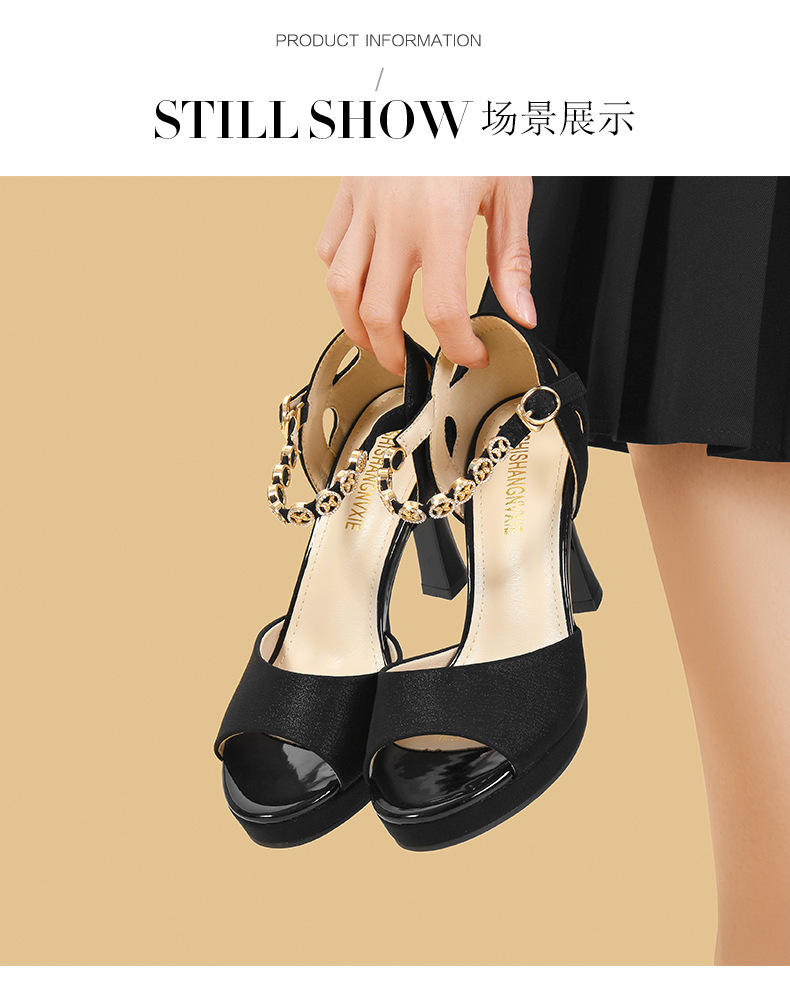 Giày sandal cao gót nữ hở mũi mùa hè 2025, gót cao 7-9 cm, đế platform chống nước, form chuẩn size nhỏ — LJ 5068m màu gót cao 8.5, LJ 3319 gót đen cao 8, LJ 5070m màu gót cao 7, LJ 9786 gót đen cao 8 chi tiết 8
