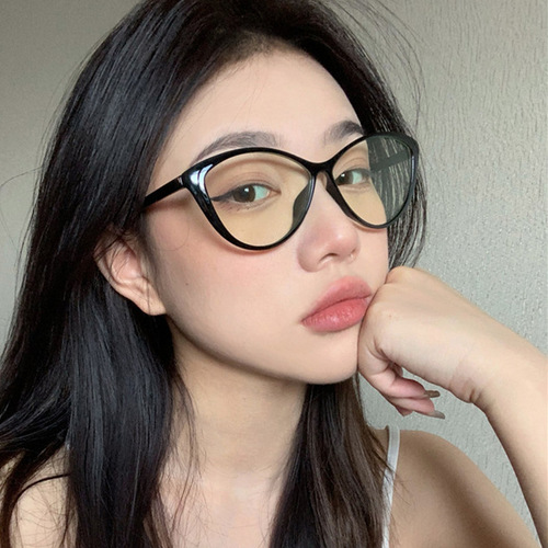 Xiaohongshu Internet celebrity flat mirror cat eye college style frame anti-blue light glasses metal hinge glasses frame for women
