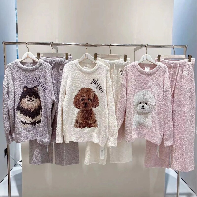GP Soft Winter Pomerie Bear Teddy Half Velvet Pajamas Women's Suit Adult Couple Home Clothes